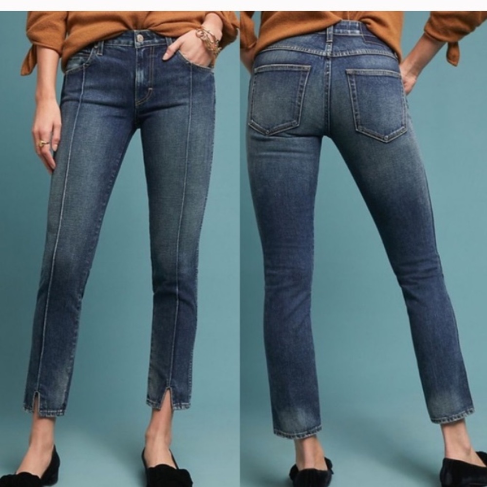 Anthro AMO Pixie Mid Rise Cherish Slim Fit seamed jeans 28